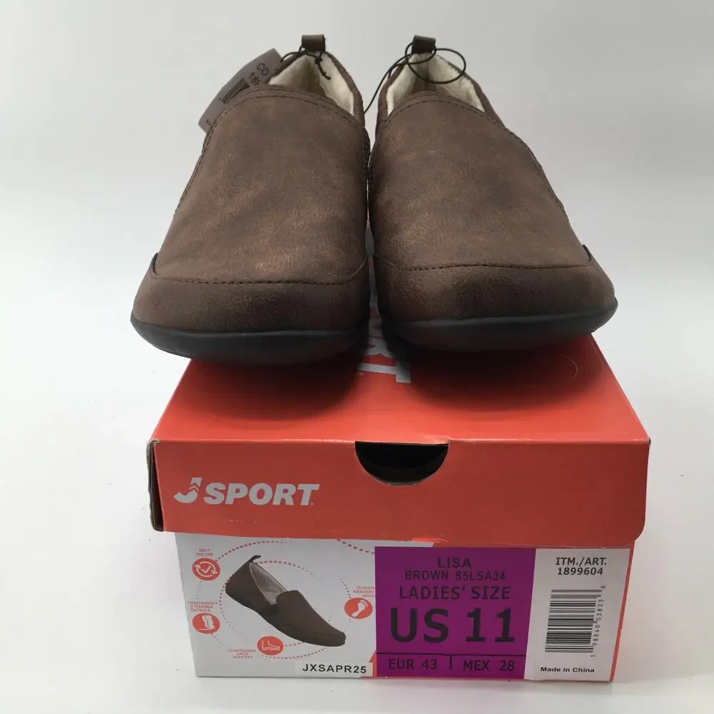 NEW IN BOX J/Sport Lisa Loafers Brown Quilted Comfort Womens 11 Slip On Shoe